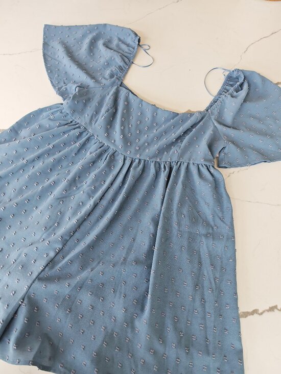 Altard State Blue Swiss Dot Romper Flutter Sleeve Boho Mini Dress Size L - Picture 4 of 15